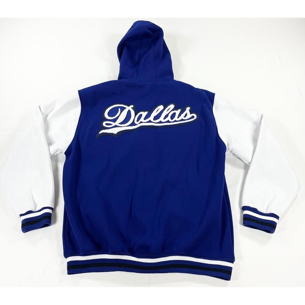 Dallas Letterman Varsity Jacket Mens Large Blue White Fleece Hoodie Bomber Coat
